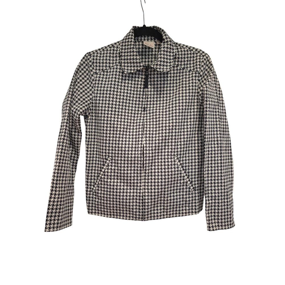 EP Pro Houndstooth Jacket Womens Small Black White Zip Front Preppy Golfcore